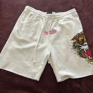 Ed Hardy White Shorts with Tiger Graphic